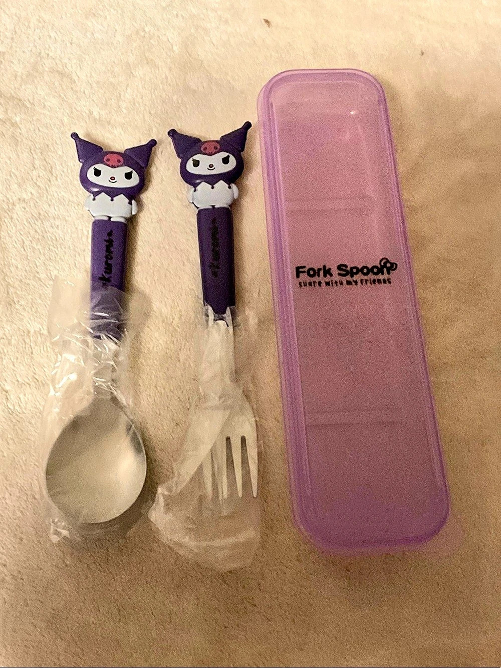 Kuromi Fork Spoon Utensil Set in Purple NWT